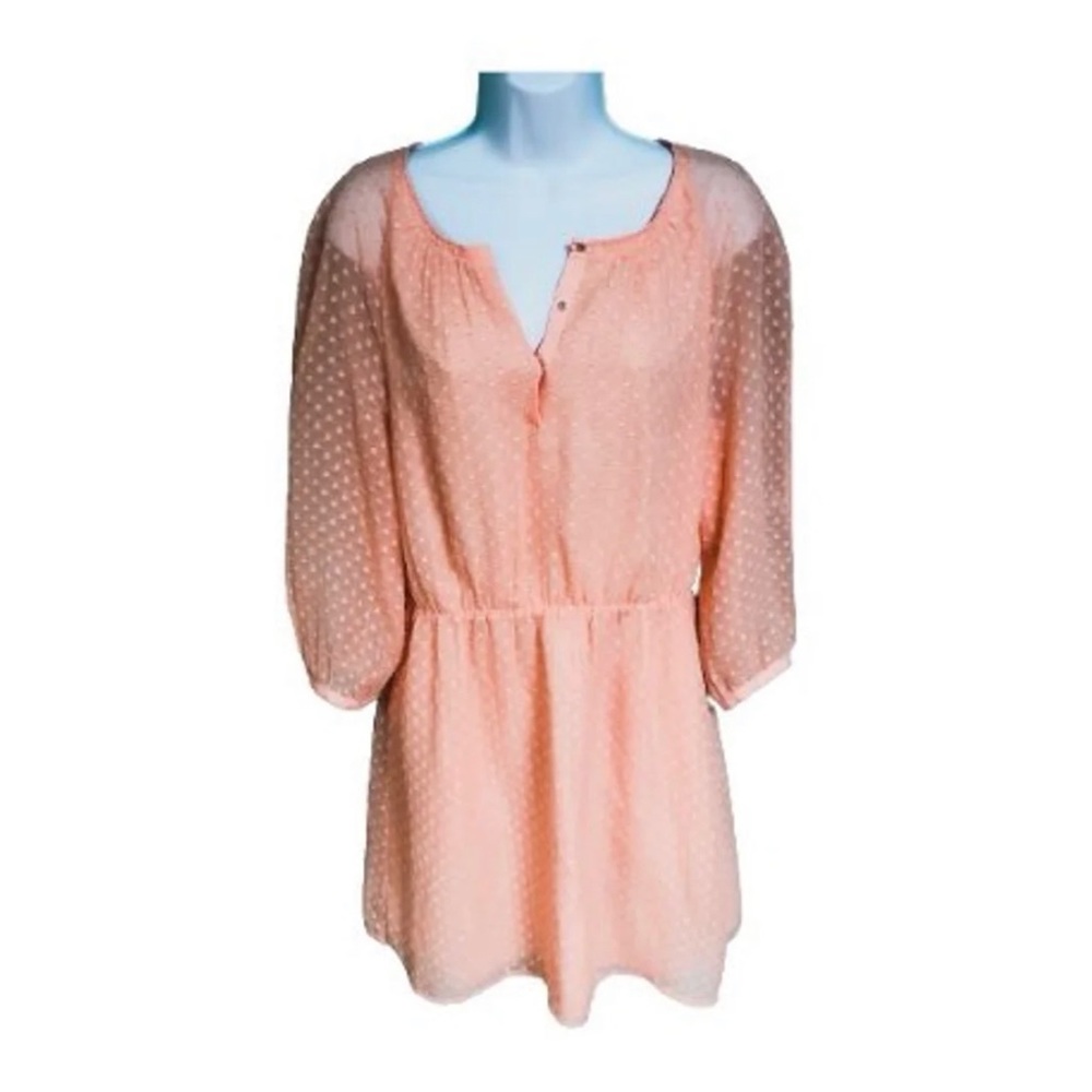 J Crew Light Orange Long Sleeve Textured Swiss Dot Dress Womens Size 8